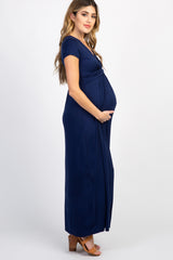 PinkBlush Navy Draped Maternity/Nursing Maxi Dress