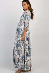 PinkBlush Ivory Floral Sash Tie Maternity/Nursing Maxi Dress