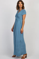 PinkBlush Blue Draped Nursing Maxi Dress