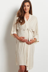 PinkBlush Beige Crochet Trim Delivery/Nursing Maternity Robe