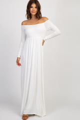 PinkBlush Ivory Solid Off Shoulder Maternity Maxi Dress