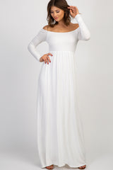 PinkBlush Ivory Solid Off Shoulder Maxi Dress