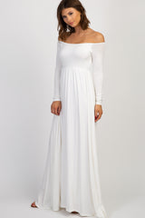 PinkBlush Ivory Solid Off Shoulder Maxi Dress