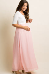 PinkBlush Petite Light Pink Chiffon Colorblock Maternity Maxi Dress