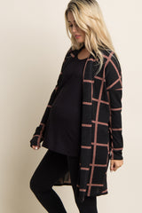 PinkBlush Black Plaid Long Knit Maternity Cardigan