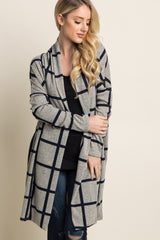 PinkBlush Grey Plaid Long Knit Maternity Cardigan