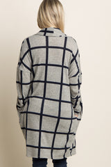 PinkBlush Grey Plaid Long Knit Maternity Cardigan