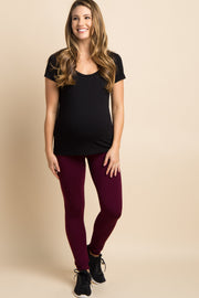 Deep Red Fleece Lined Maternity Leggings