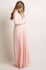 PinkBlush Pink Solid Off Shoulder Maternity Maxi Dress