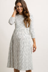 Ivory Ribbed Striped Maternity Midi Dress