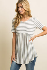 PinkBlush Grey Striped Crisscross Back Peplum Maternity Top