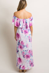 PinkBlush Ivory Floral Ruffle Sash Tie Maternity Maxi Dress