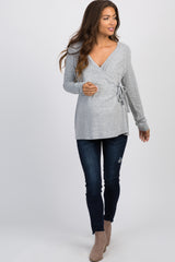 PinkBlush Heather Grey Knit Wrap Tie Maternity/Nursing Top