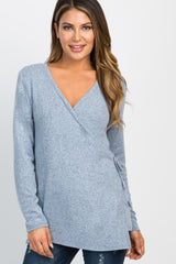 PinkBlush Light Blue Heathered Knit Wrap Tie Maternity/Nursing Top