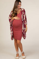 PinkBlush Rust Ribbed Ruched Sleeveless Maternity Dress