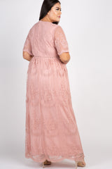 PinkBlush Light Pink Lace Mesh Overlay Plus Maxi Dress