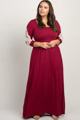 Burgundy Crochet Sleeve Plus Maxi Dress