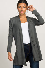 Charcoal Grey Solid Long Sleeve Cardigan