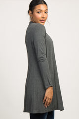 Charcoal Grey Solid Long Sleeve Cardigan