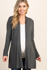 Charcoal Grey Solid Long Sleeve Maternity Cardigan