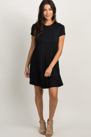 PinkBlush Black Solid Crochet Trim Shift Dress