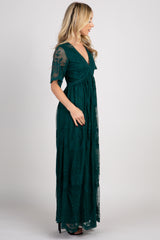 Forest Green Lace Mesh Overlay Maxi Dress