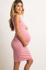 PinkBlush Pink Sleeveless Ruched Fitted Maternity Dress