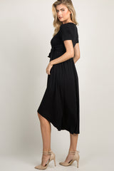 Black Solid Hi-Low Wrap Dress