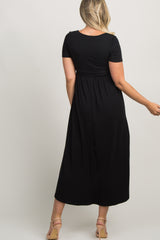 Black Solid Hi-Low Maternity Wrap Dress