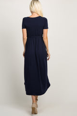 PinkBlush Navy Blue Solid Hi-Low Wrap Dress