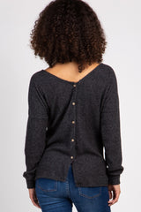 Charcoal Ribbed Button Back Knit Maternity Top