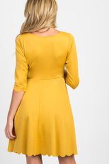 Mustard Solid Scalloped Hem Maternity Dress