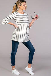 PinkBlush Ivory Striped Peplum Ruffle Maternity Top