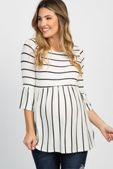 PinkBlush Ivory Striped Peplum Ruffle Maternity Top