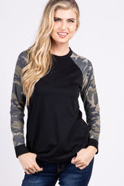 PinkBlush Black Camo Colorblock Top