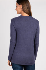 Navy Knit Draped Wrap V-Neck Nursing Top