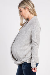 PinkBlush Beige Knit Draped Wrap V-Neck Maternity Nursing Top