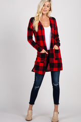 Red Plaid Long Sleeve Maternity Cardigan