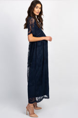 PinkBlush Navy Blue Lace Mesh Overlay Maternity Maxi Dress