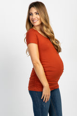 PinkBlush Rust Ruched Short Sleeve Maternity Top