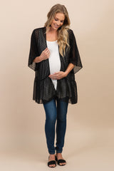 Black Swiss Dot 3/4 Sleeve Chiffon Maternity Cover Up