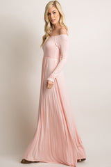 PinkBlush Petite Pink Solid Off Shoulder Maxi Dress