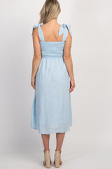 Light Blue Strap Tie Smocked Maternity Dress