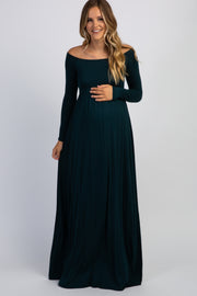 PinkBlush Forest Green Solid Off Shoulder Maternity Maxi Dress