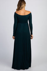 PinkBlush Forest Green Solid Off Shoulder Maternity Maxi Dress