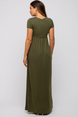 PinkBlush Olive Draped Maternity/Nursing Maxi Dress