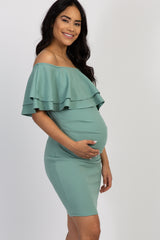 Sage Off Shoulder Fitted Maternity Dress