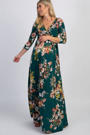 PinkBlush Green Rose Print Sash Tie Maternity Maxi Dress