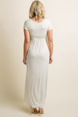 PinkBlush Petite Beige Draped Maternity/Nursing Maxi Dress