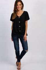 Black Button Tie Front Top